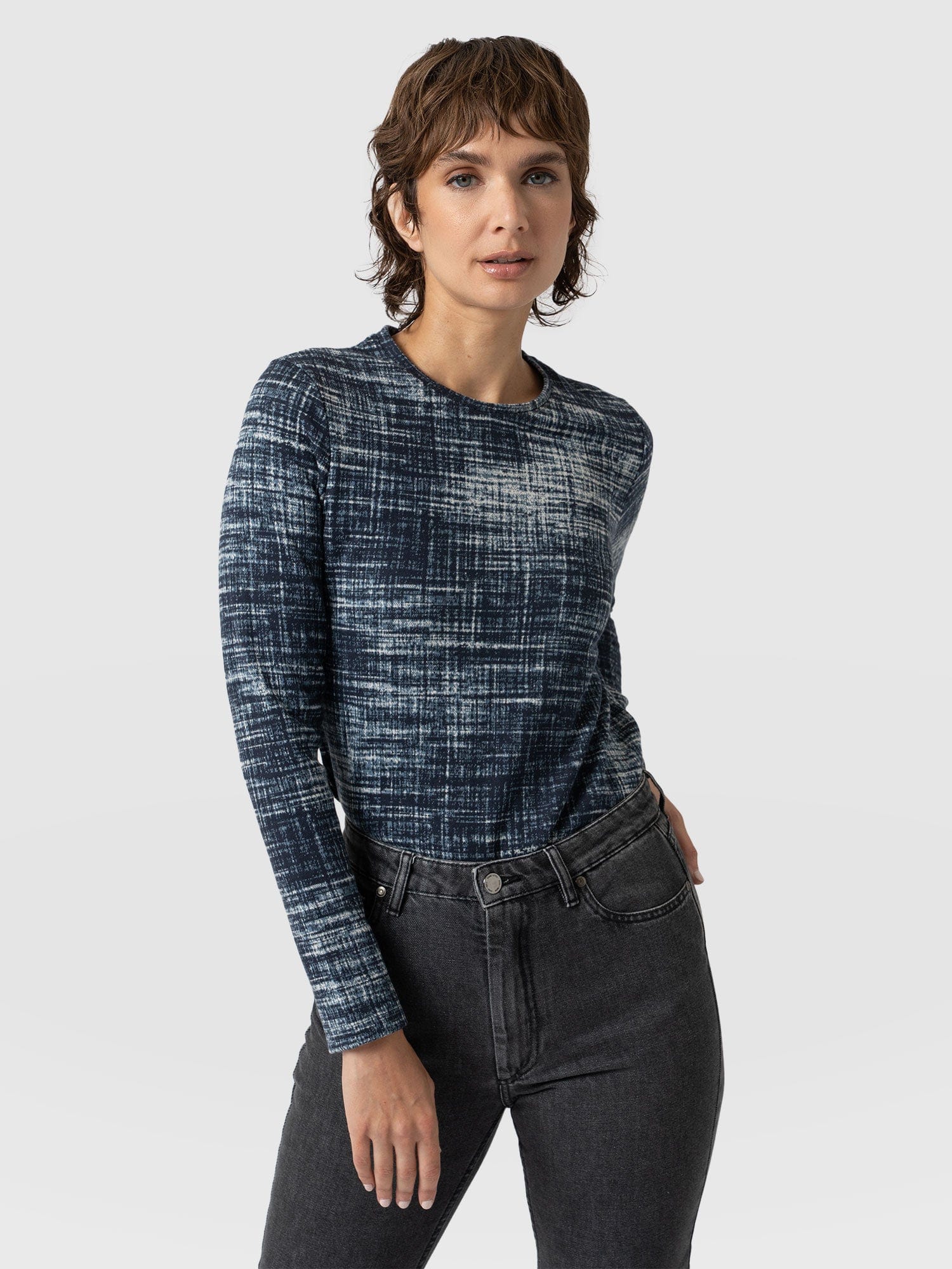 Glen Crew Neck Tee Blue Check - Women's T-Shirts | Saint + Sofia® USA